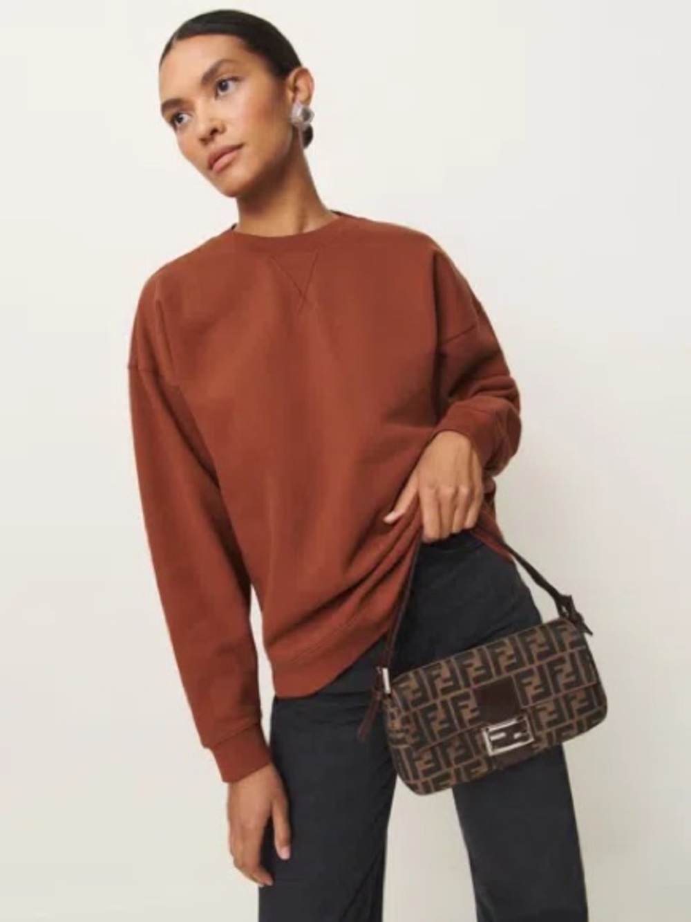 Reformation Drew Vintage Oversized Crewneck Fig Jam Clay Brown Sweatshirt EUC S